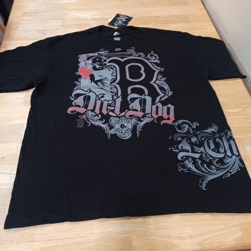 Boston Red Sox Dirt Dog T Shirt Size XL Black Short Sleeve Y2K Grunge